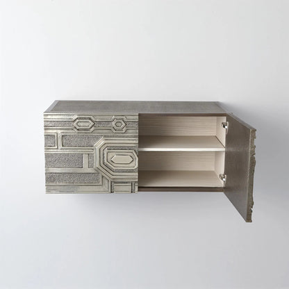 Abstract Block Left Cabinet by Global Views in silver. Made from mango, mdf in a modern style.