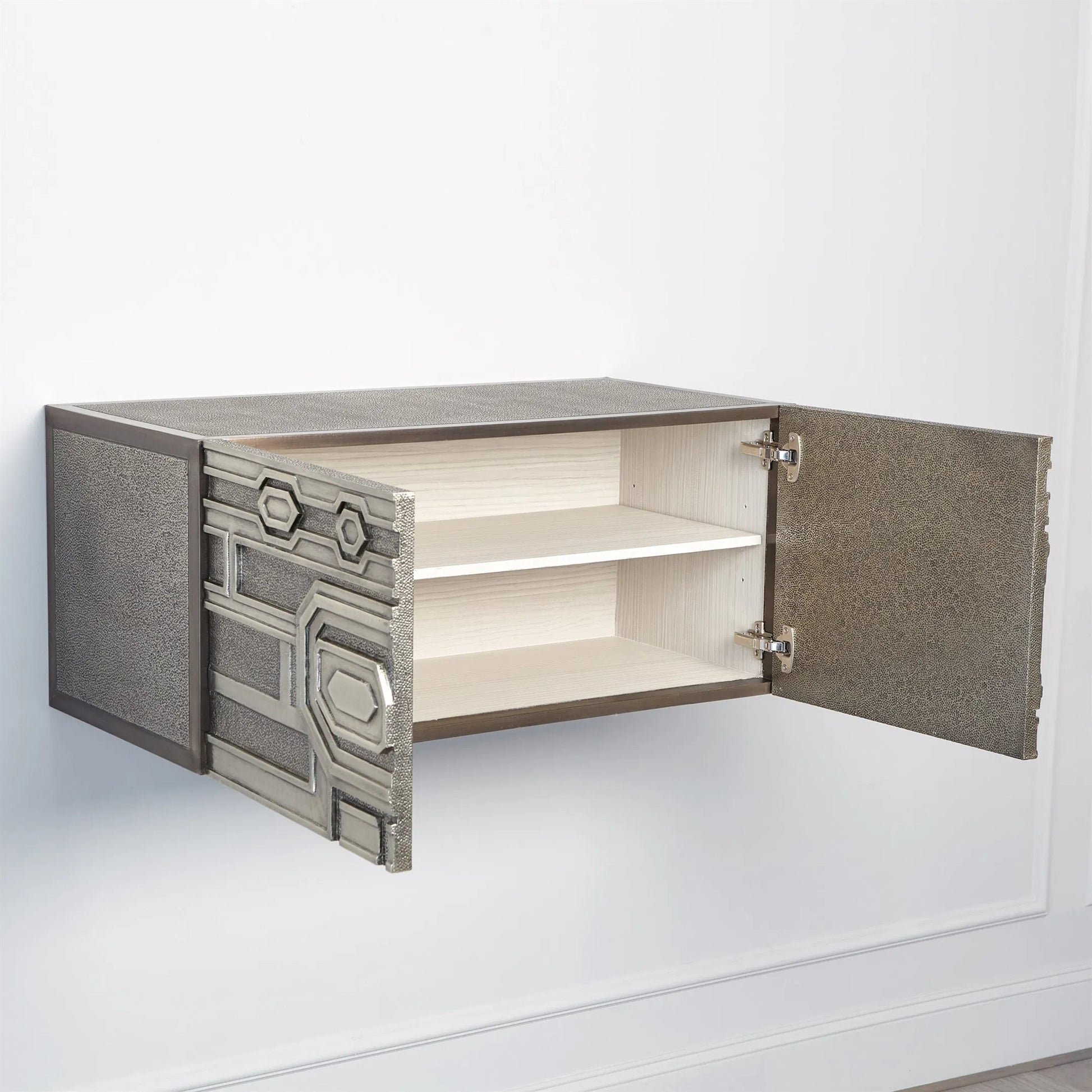 Abstract Block Left Cabinet by Global Views in silver. Made from mango, mdf in a modern style.