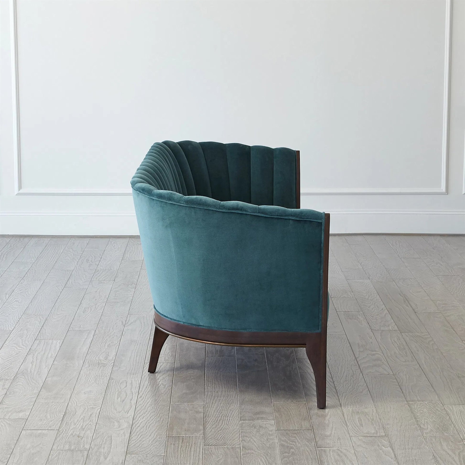 Channel Back Sofa by Global Views. Made from solid walnut, fabric, wood, 100% cotton, double rub: 50,000 in a modern style.
