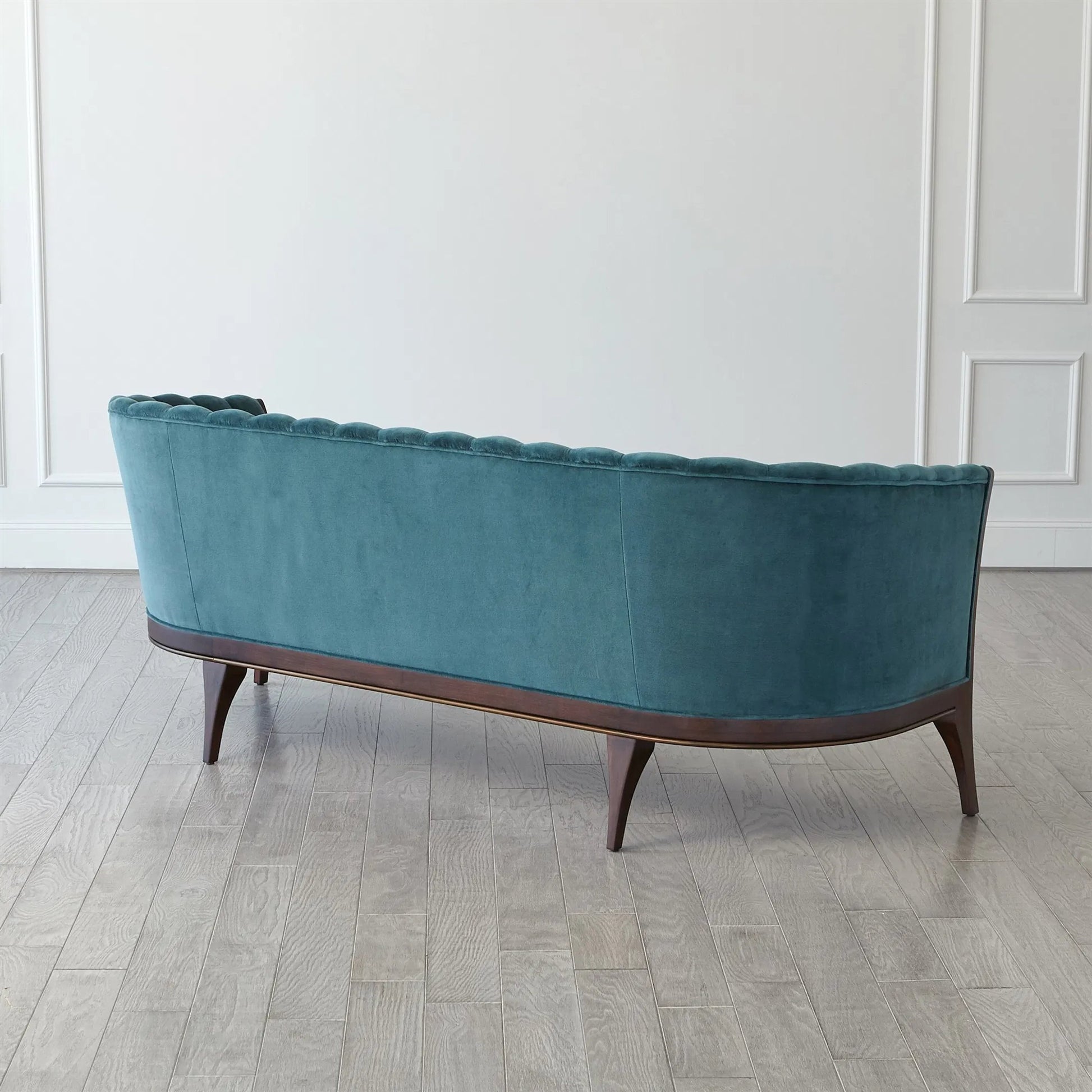 Channel Back Sofa by Global Views. Made from solid walnut, fabric, wood, 100% cotton, double rub: 50,000 in a modern style.