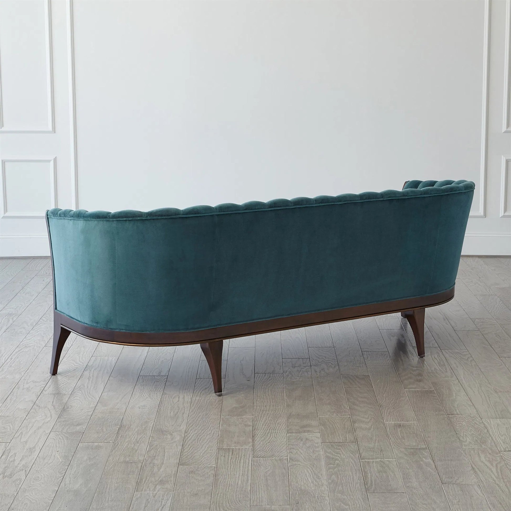 Channel Back Sofa by Global Views. Made from solid walnut, fabric, wood, 100% cotton, double rub: 50,000 in a modern style.