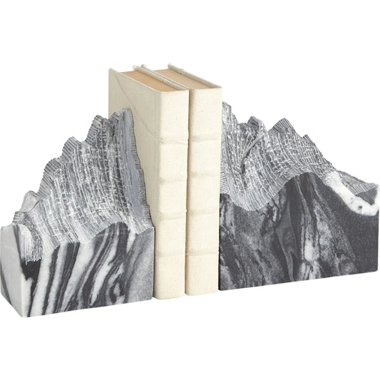 Pair Mountain Summit Bookends by Global Views in black marble. Made from bheslana black marble in a unique style.
