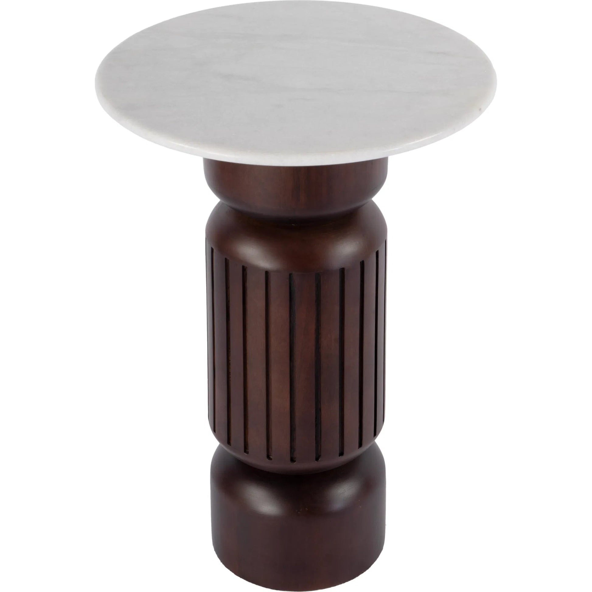 Nala Side Table by Butler Specialty Company in brown. Made from mango solids: 43%; marble: 42%, iron:15% in a traditional style.