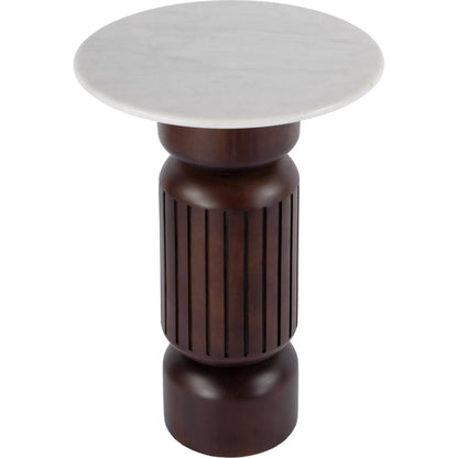 Nala Side Table by Butler Specialty Company in brown. Made from mango solids: 43%; marble: 42%, iron:15% in a traditional style.