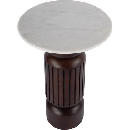 Nala Side Table by Butler Specialty Company in brown. Made from mango solids: 43%; marble: 42%, iron:15% in a traditional style.