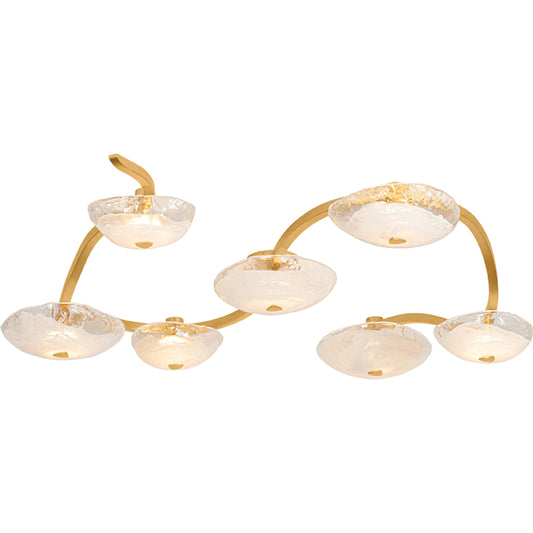 Kune Semi Flush by Corbett in vintage gold leaf. Made from steel in a unique style.
