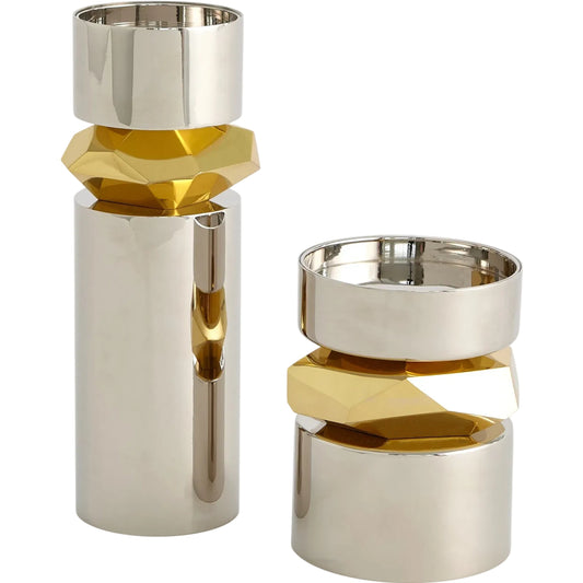 Romano Nickel Candle Holder by Global Views. Made from brass in a modern style.