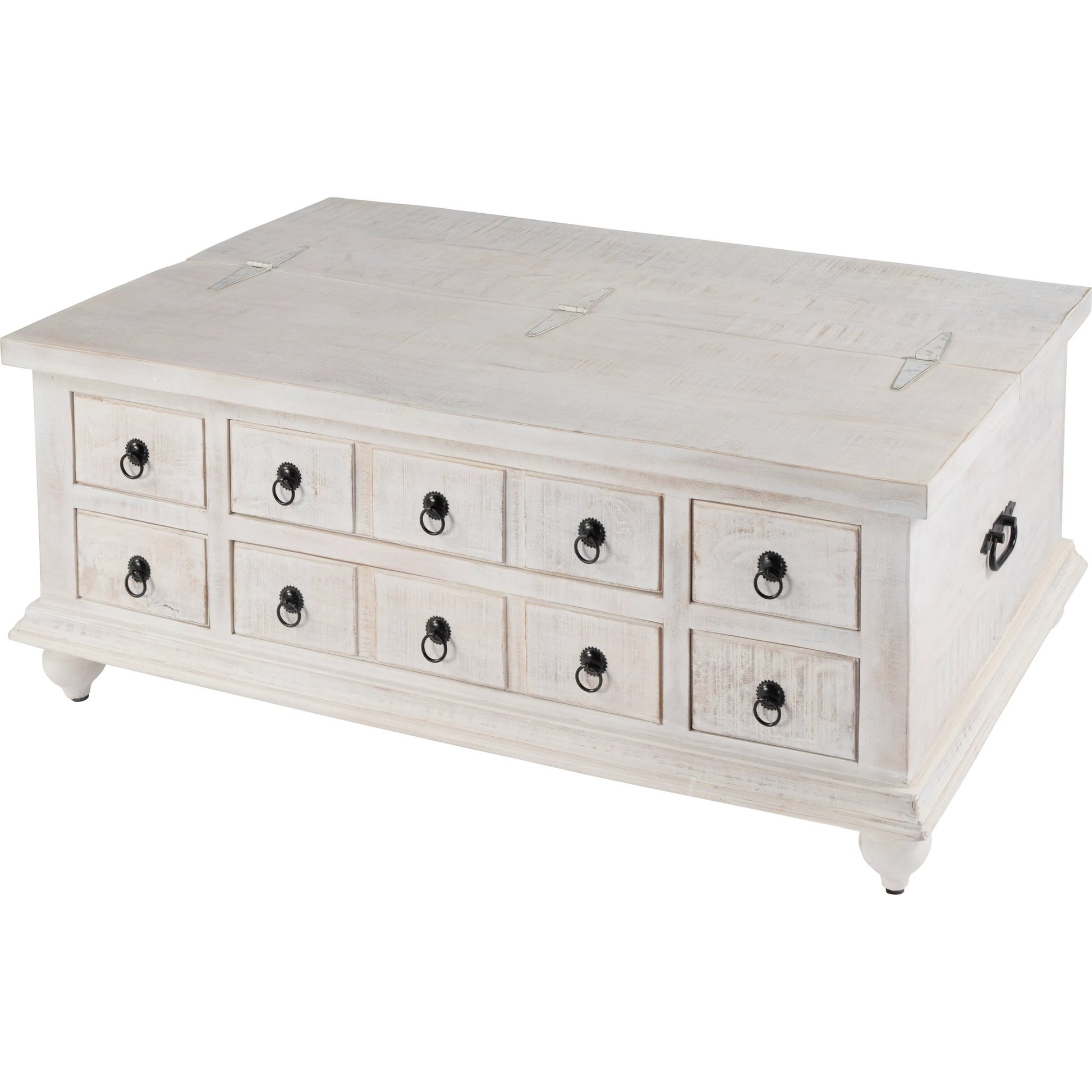Chipping 6 Drawer Trunk Coffee Table by Butler Specialty Company in white. Made from mango, iron in a traditional style.