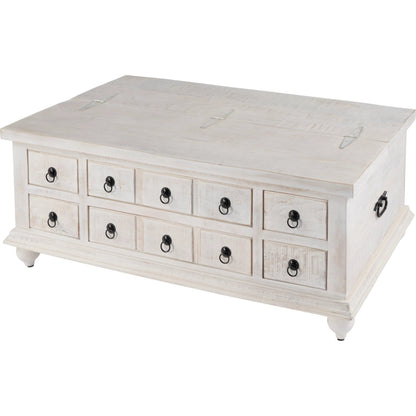 Chipping 6 Drawer Trunk Coffee Table by Butler Specialty Company in white. Made from mango, iron in a traditional style.