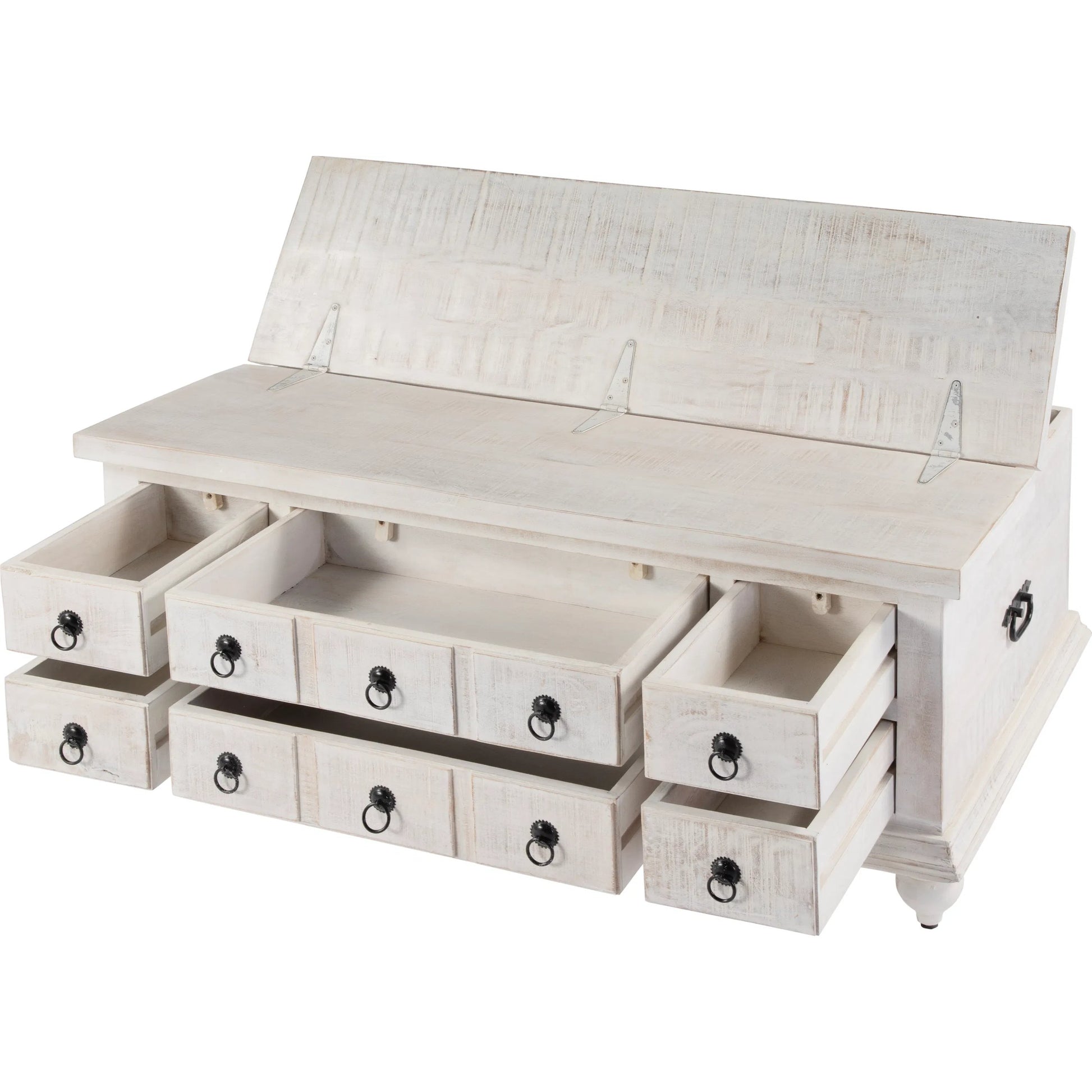 Chipping 6 Drawer Trunk Coffee Table by Butler Specialty Company in white. Made from mango, iron in a traditional style.