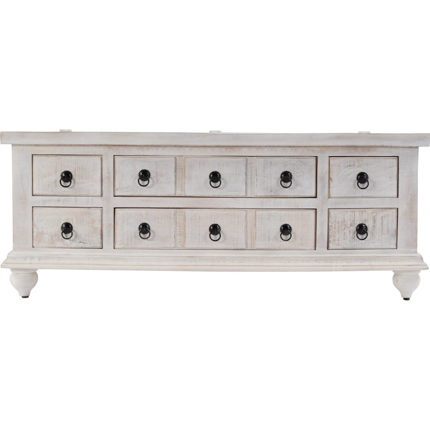 003 SI-2333907 | Additional Silo | Chipping 6 Drawer Trunk Coffee Table by Butler Specialty Company in white. Made from mango, iron in a traditional style.