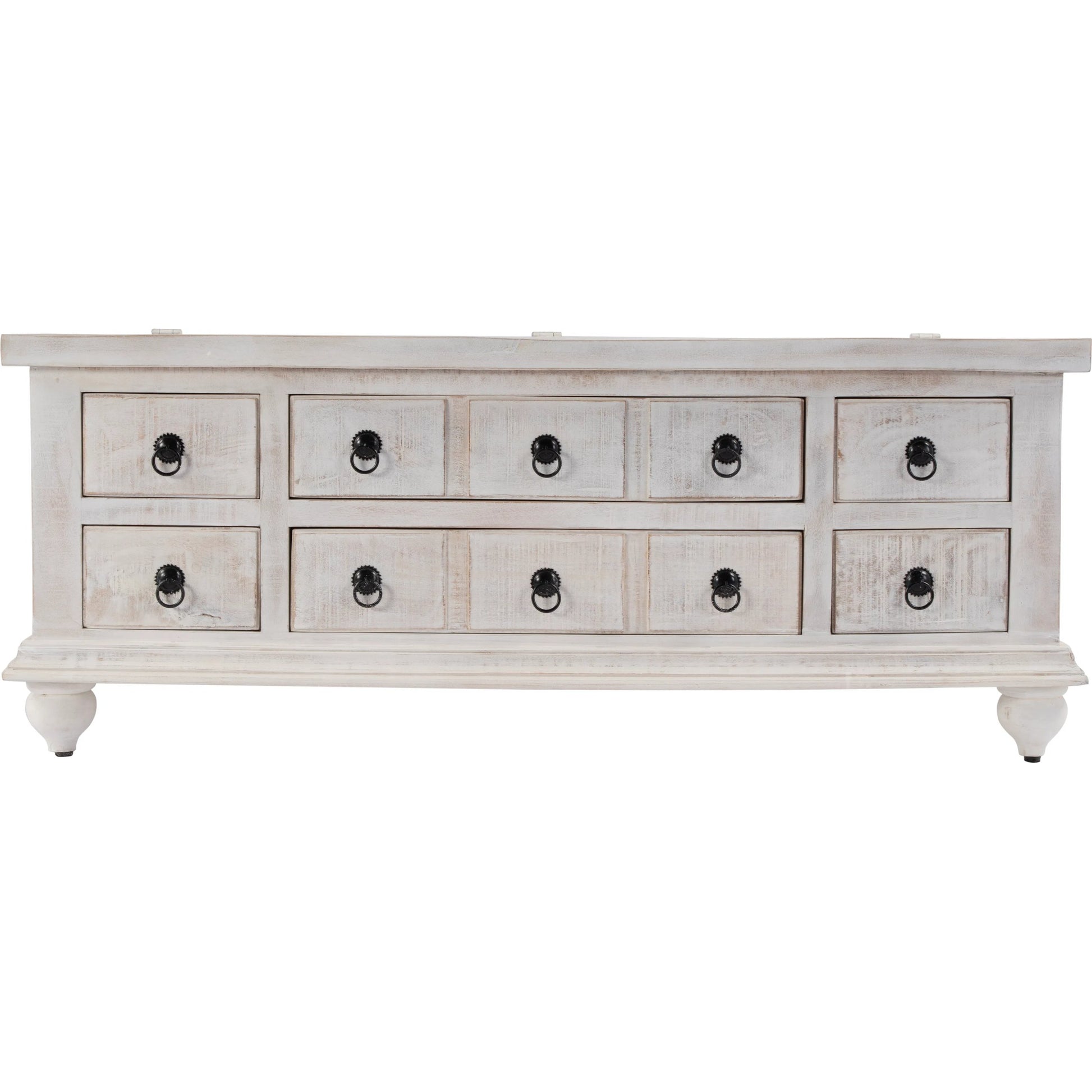 Chipping 6 Drawer Trunk Coffee Table by Butler Specialty Company in white. Made from mango, iron in a traditional style.