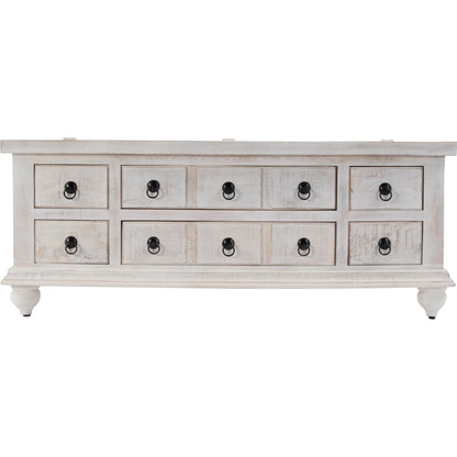 Chipping 6 Drawer Trunk Coffee Table by Butler Specialty Company in white. Made from mango, iron in a traditional style.