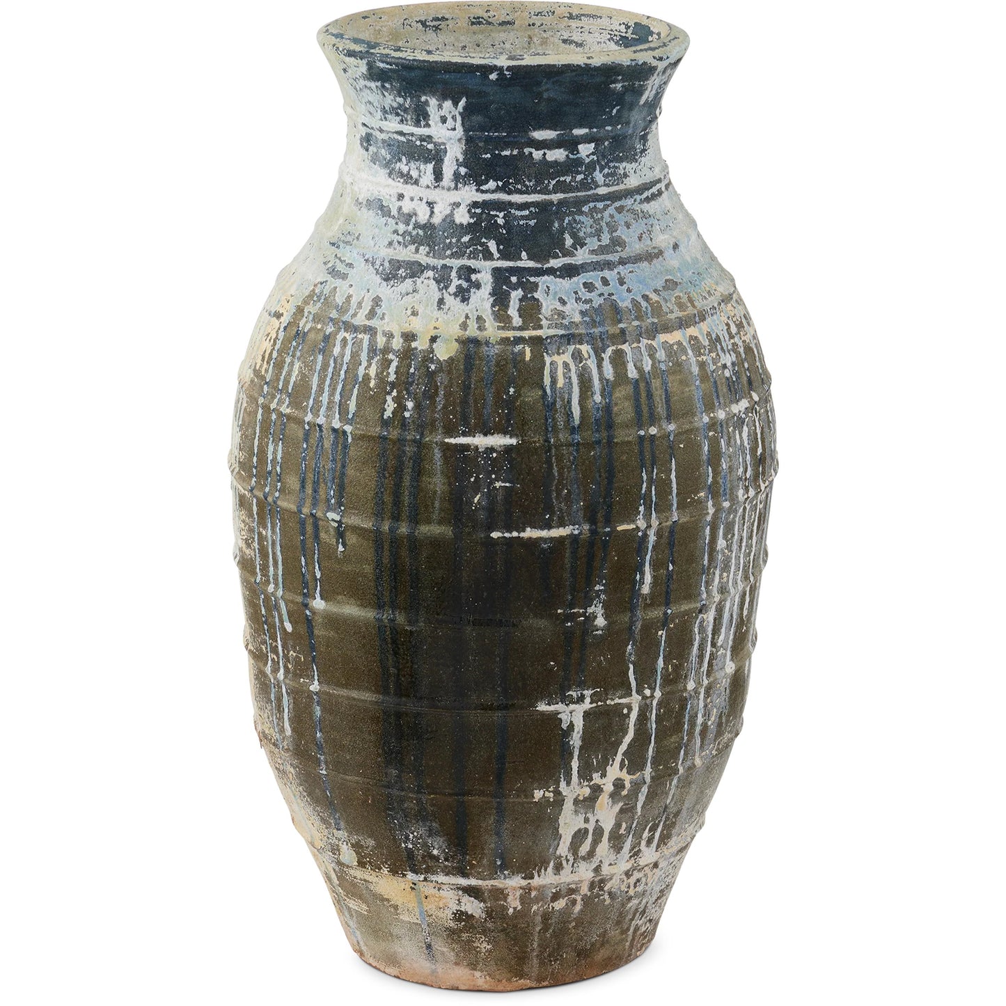 012 SI-2257255 | Additional Silo | Ragusa Urn by Currey and Company in antique white, blue drip. Made from terracotta in a rustic style.