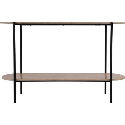 Rinaldi 2-Tier Console Table by Butler Specialty Company in natural. Made from iron, travertine marble and mdf in a transitional style.