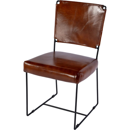 Nevin Dining Chair by Butler Specialty Company in brown leather. Made from iron, leather in a unique style.