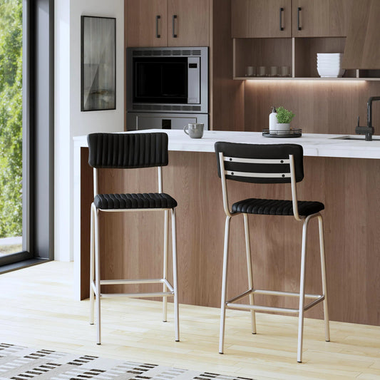 Waylon Bar Stool by Butler Specialty Company in black, silver. Made from iron, leather, engineered wood in a unique style.