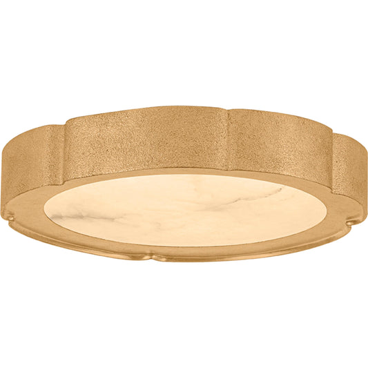 Teka Flush Mount by Corbett in vintage gold leaf. Made from steel in a unique style.