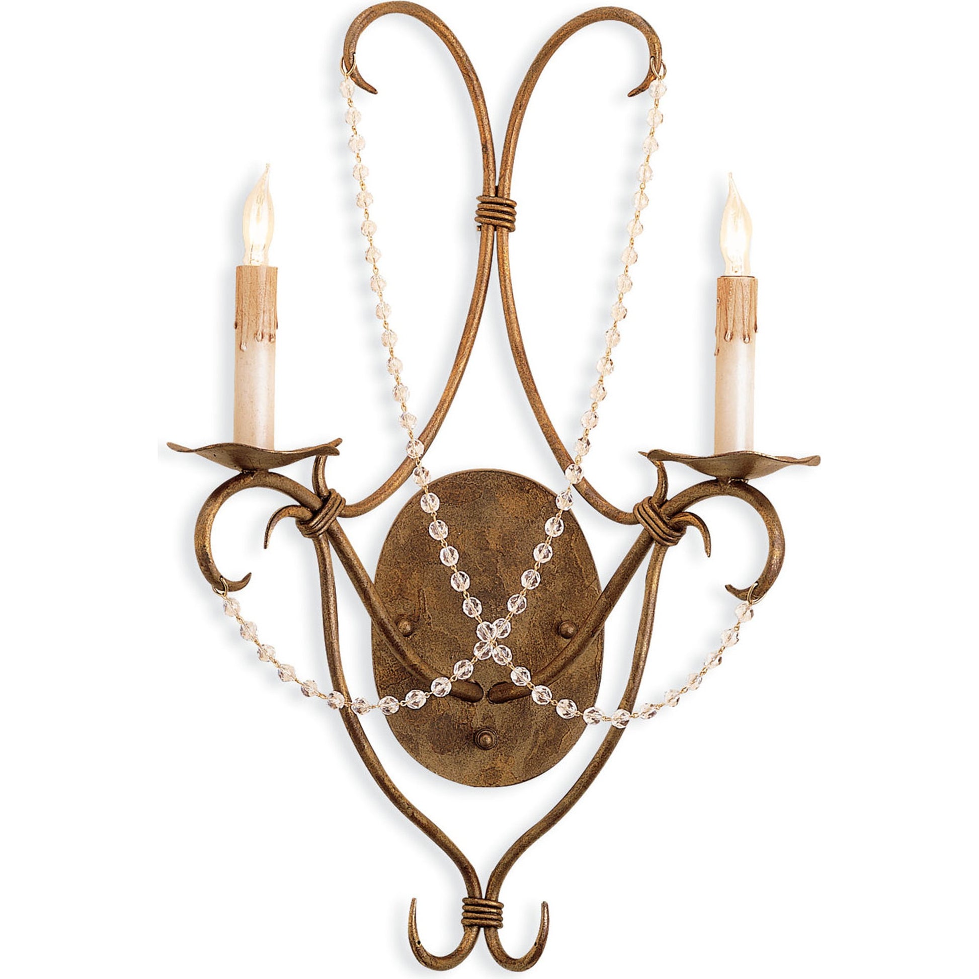 Crystal Lights Wall Sconce by Currey and Company. Made from wrought iron, crystal in a traditional style.