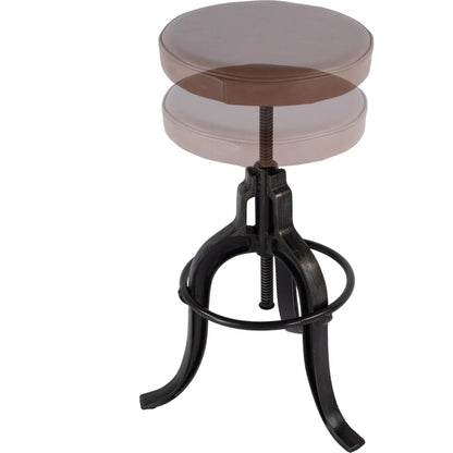 Knight Adjustable Height Leather & Iron Bar Stool by Butler Specialty Company in brown. Made from iron, leather, plywood in a traditional style.