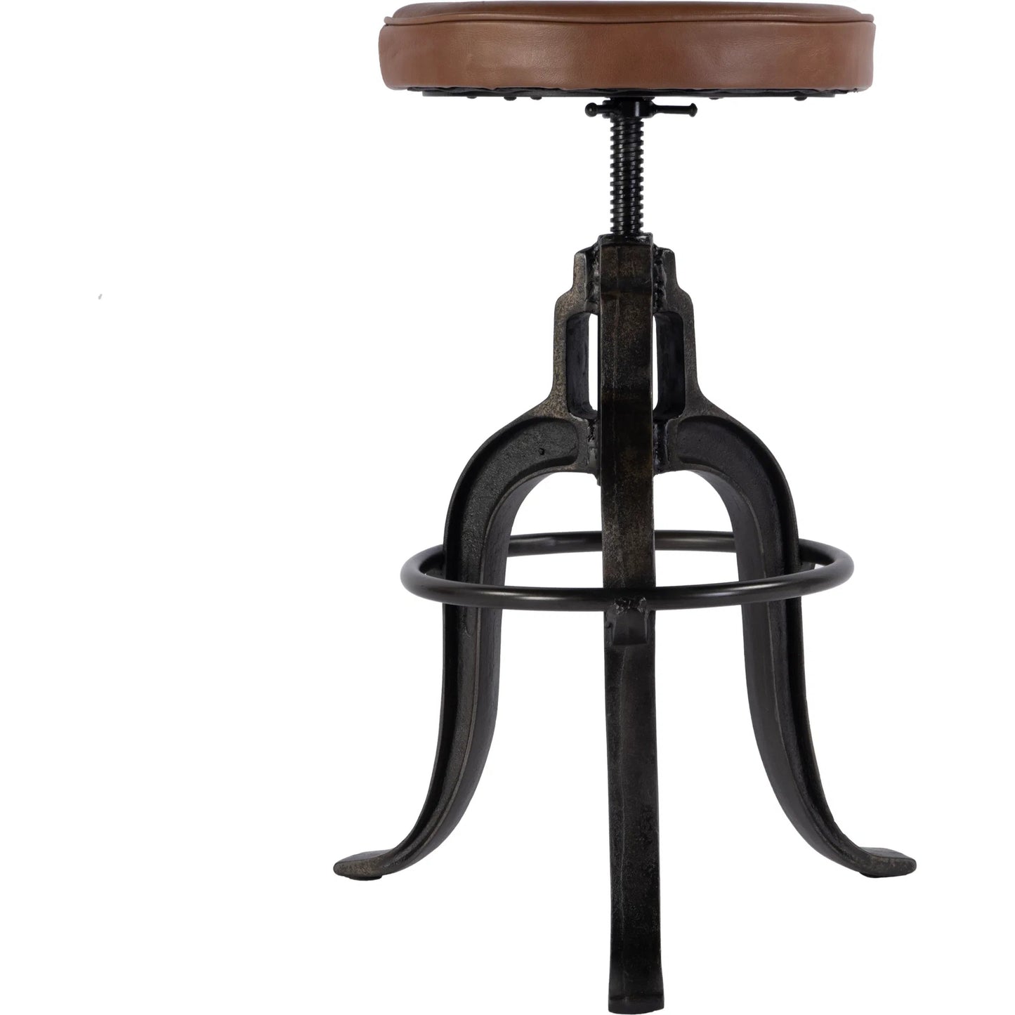 005 SI-2333956 | Additional Silo | Knight Adjustable Height Leather & Iron Bar Stool by Butler Specialty Company in brown. Made from iron, leather, plywood in a traditional style.