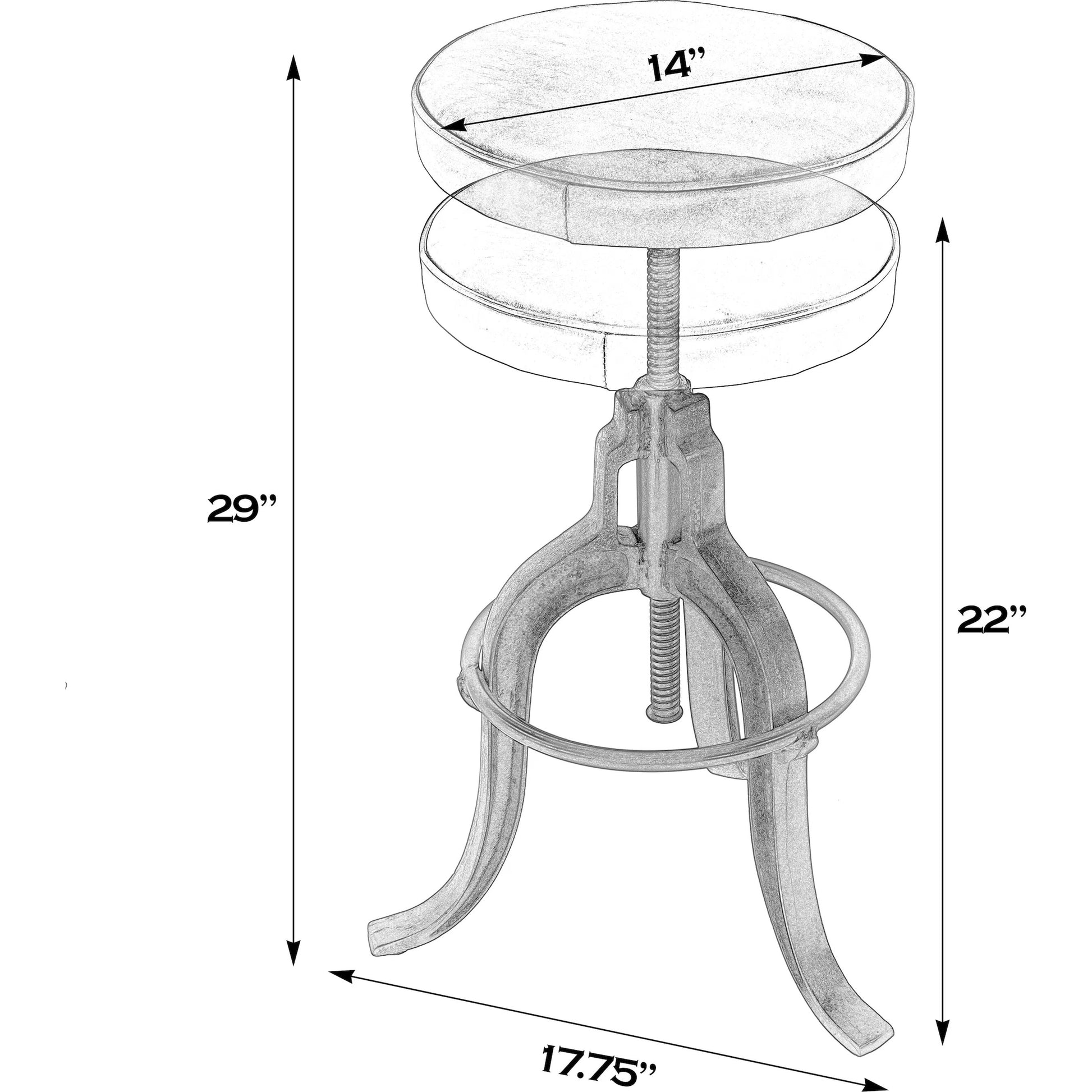 Knight Adjustable Height Leather & Iron Bar Stool by Butler Specialty Company in brown. Made from iron, leather, plywood in a traditional style.