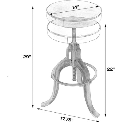 Knight Adjustable Height Leather & Iron Bar Stool by Butler Specialty Company in brown. Made from iron, leather, plywood in a traditional style.