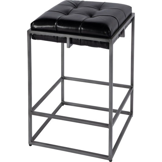 Dudley Leather Backless Counter Stool by Butler Specialty Company in black. Made from iron, leather, plywood in a unique style.