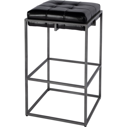 Dudley Leather Backless Bar Stool by Butler Specialty Company in black, silver. Made from iron, leather, engineered wood in a unique style.