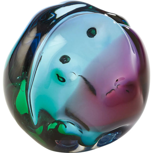 Dimpled Sphere by Global Views in ruby, turquoise. Made from art glass in a unique style.