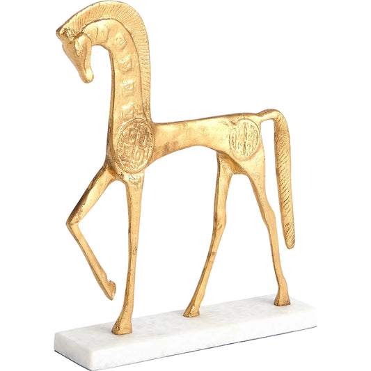 Roman Horse by Global Views in gold. Made from cast steel 50%, white marble 50% in a unique style.