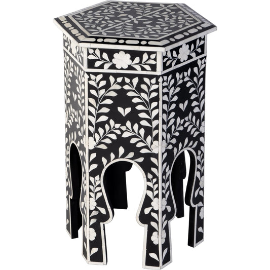 Amaya Side Table by Butler Specialty Company in black, white and black bone. Made from mdf, resin, bone-inlay in a unique style.
