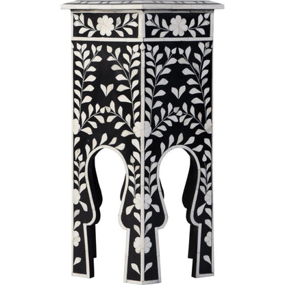 Amaya Side Table by Butler Specialty Company in black, white and black bone. Made from mdf, resin, bone-inlay in a traditional style.