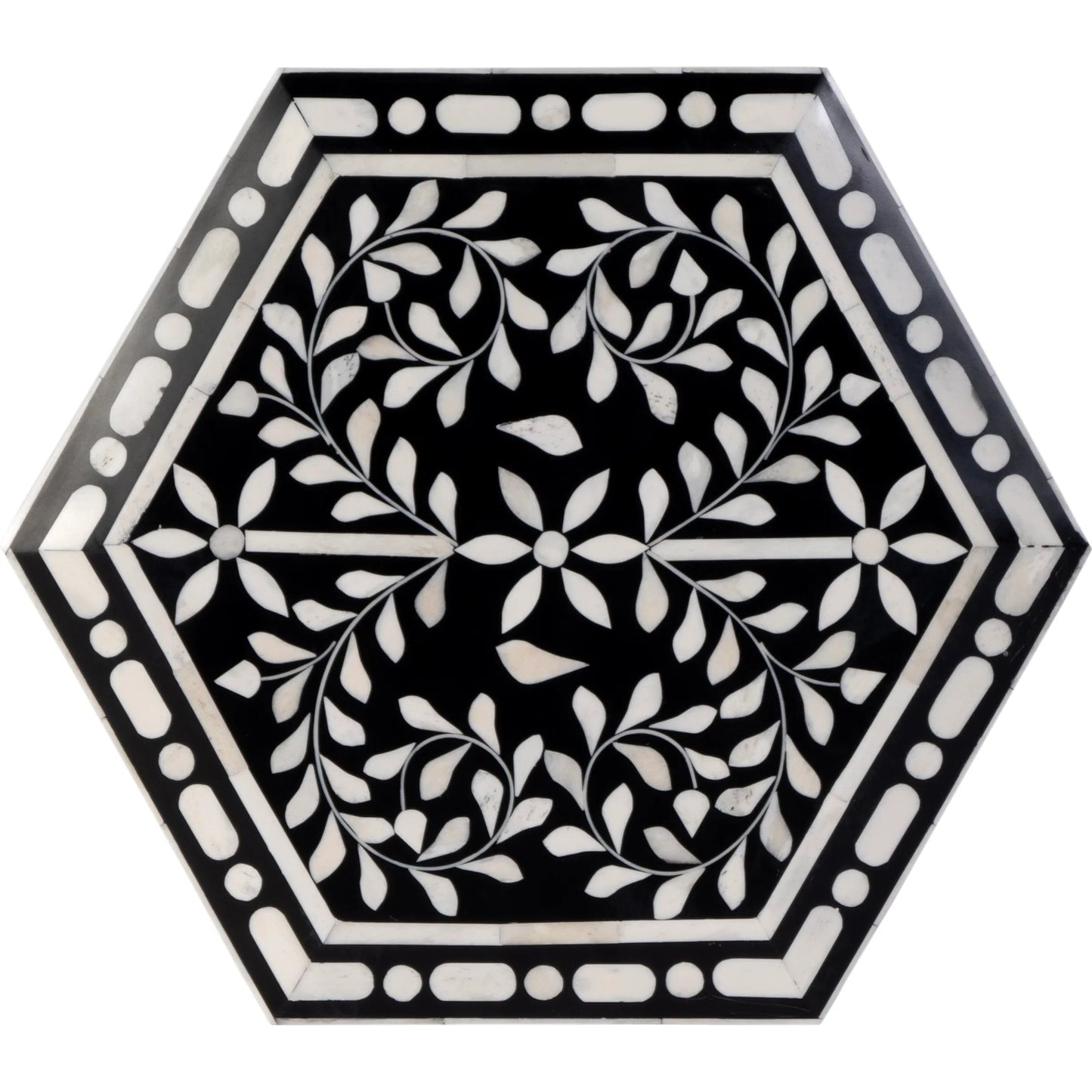 005 SI-2458674 | Additional Silo | Amaya Side Table by Butler Specialty Company in black, white and black bone. Made from mdf, resin, bone-inlay in a traditional style.