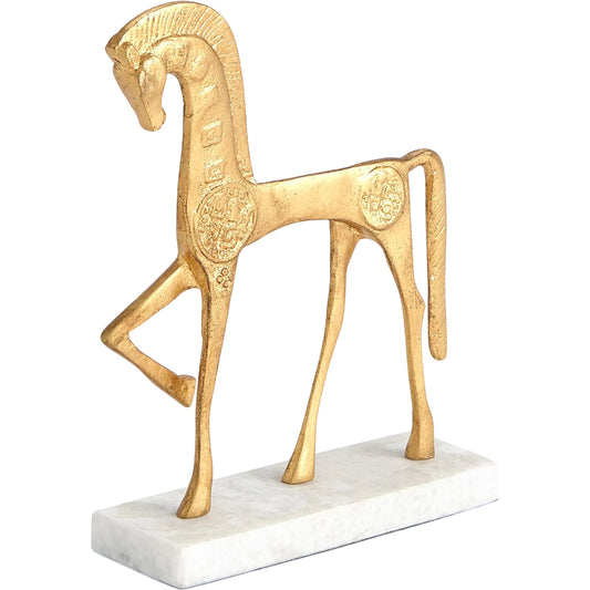 Roman Horse by Global Views in gold. Made from cast steel 50%, white marble 50% in a unique style.