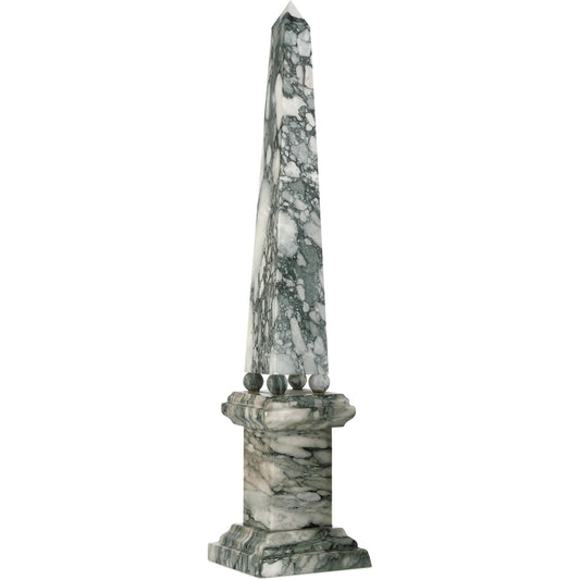 Sorority Obelisk by Currey and Company in green, off-white. Made from stone in a modern style.