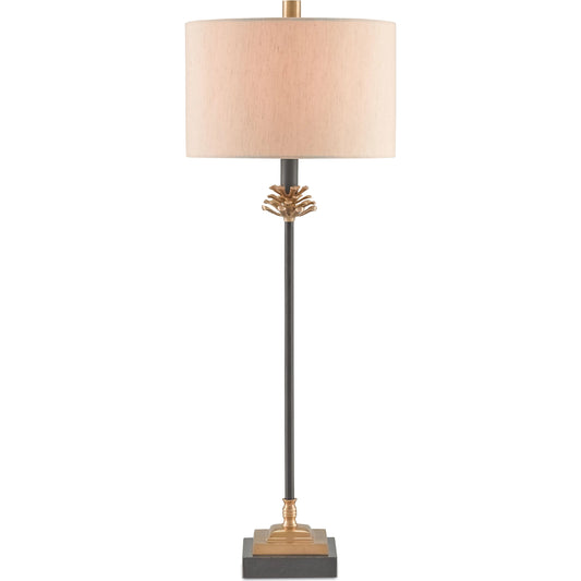 Pinegrove Table Lamp by Currey and Company in antique brass, black. Made from wrought iron, brass, granite in a traditional style.