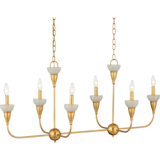 Aurelia Frost Linear Chandelier by Currey and Company in contemporary gold, frosted. Made from wrought iron, recycled bottle glass in a transitional style.