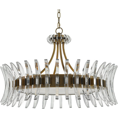 Coquette Brass Chandelier by Currey and Company in antique brass. Made from metal, crystal in a modern style.