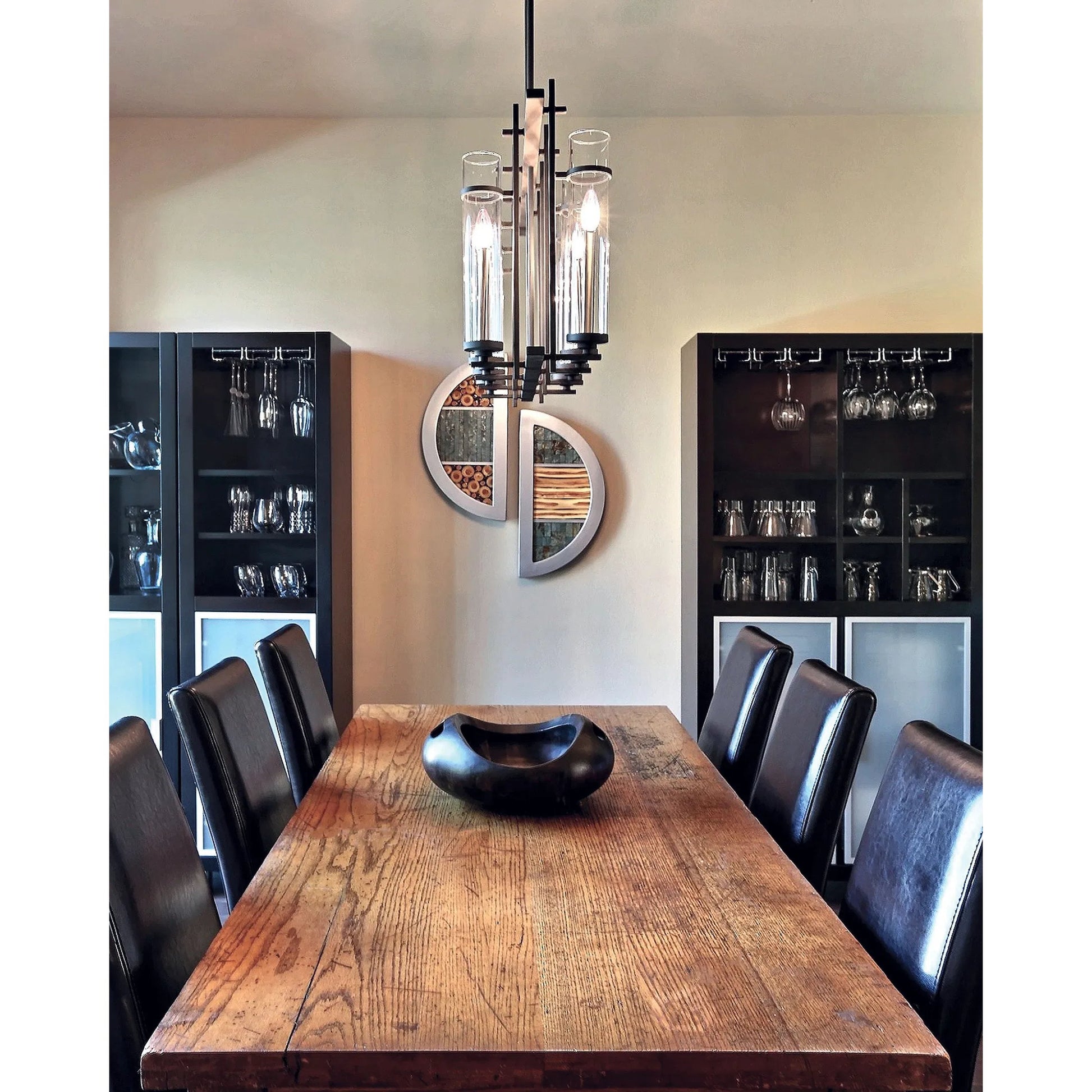Ethan Island Chandelier by Generation Lighting in antique forged iron, brushed steel. Made from steel in a modern style.