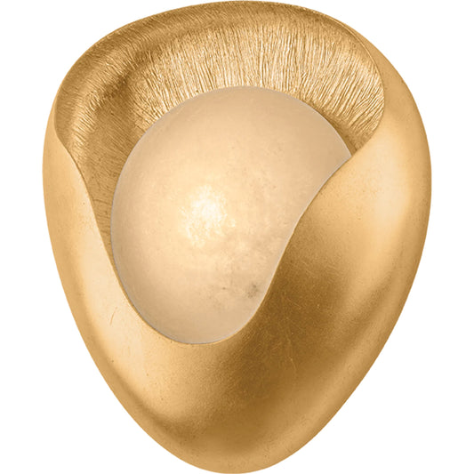 Hina Wall Sconce by Corbett in vintage gold leaf. Made from steel in a unique style.