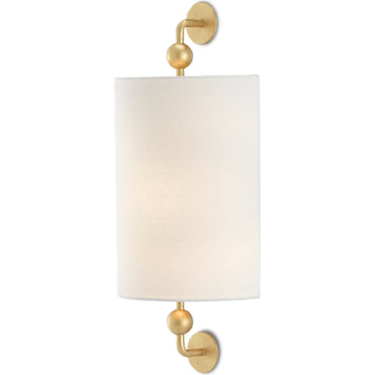 Tavey Wall Sconce by Currey and Company in contemporary gold leaf. Made from wrought iron in a transitional style.