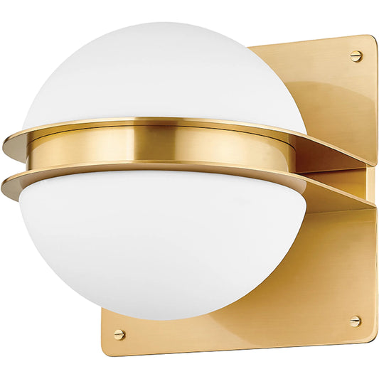 Rudolf 1 Light Wall Sconce by Hudson Valley in aged brass. Made from iron, aluminum in a modern style.