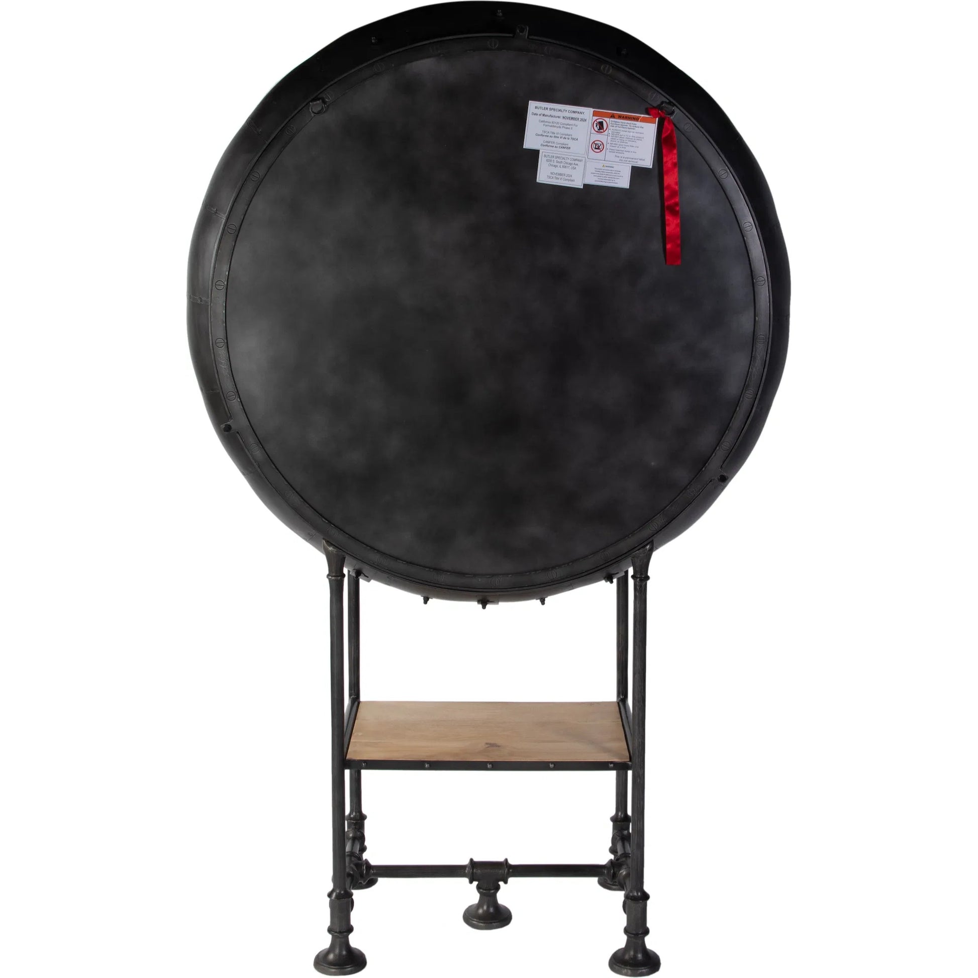 Roanoke Bar Cabinet by Butler Specialty Company in black. Made from iron, mango wood, mirror in a traditional style.