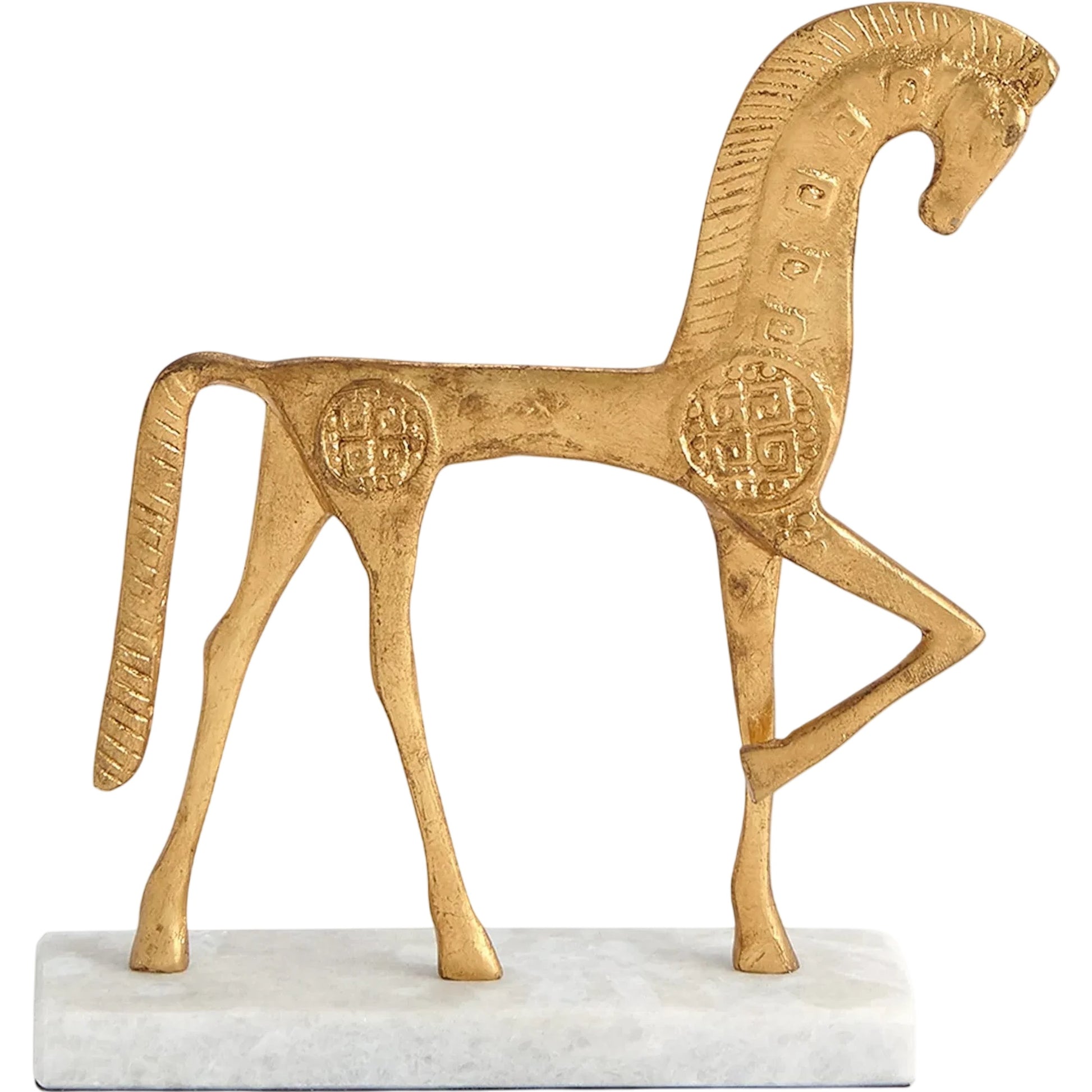 Roman Horse by Global Views in gold. Made from cast steel 50%, white marble 50% in a unique style.