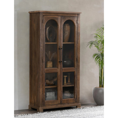 Zion Reclaimed Wood Display Cabinet by Classic Home in natural. Made from reclaimed wood, tempered glass in a unique style.