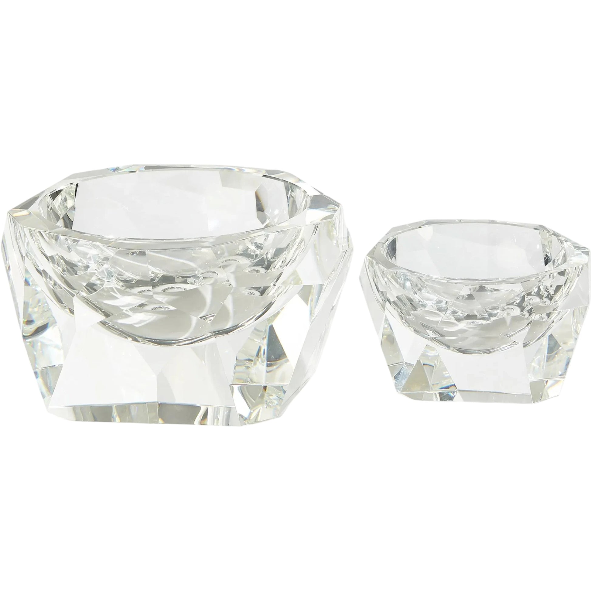 Multi Facet Crystal Bowl by Global Views in clear. Made from crystal in a transitional style.
