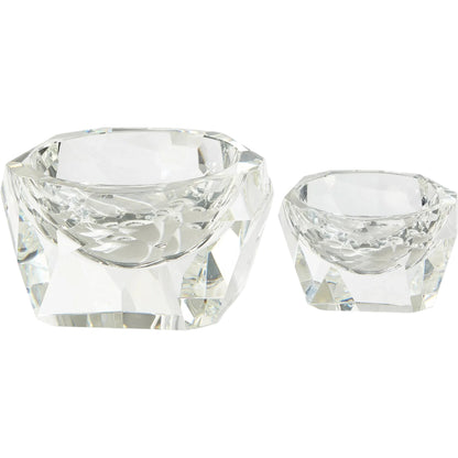 Multi Facet Crystal Bowl by Global Views in clear. Made from crystal in a transitional style.