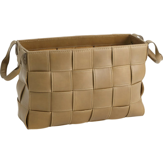 Soft Woven Leather Basket by Global Views in putty. Made from lining material split suede leather, top grain marble leather in a unique style.