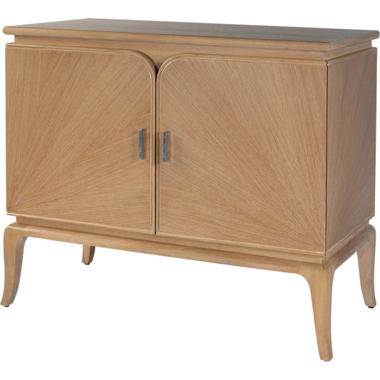 Karolina Accent Cabinet by Butler Specialty Company in heritage light brown. Made from oak and maple veneer, mdf, gmelina solids, aluminum handle in a unique style.